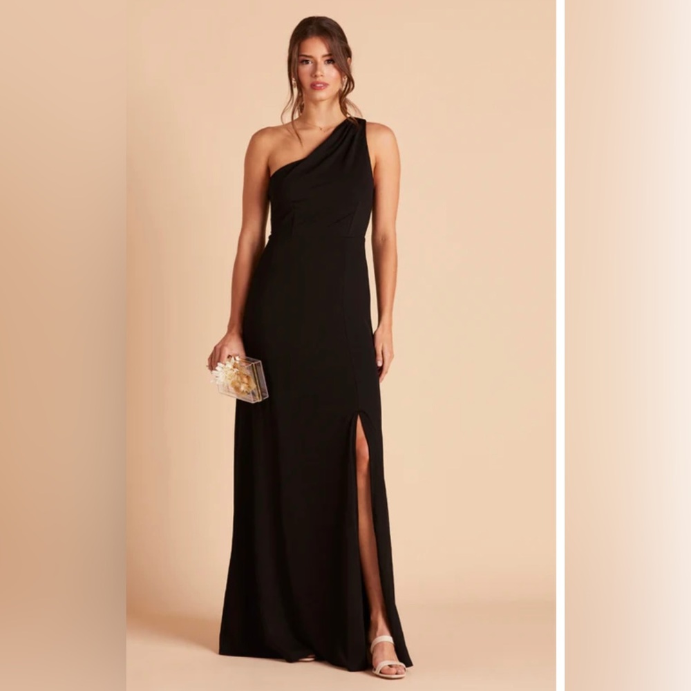 Black one shoulder Kira crepe Birdy Grey bridesmaid dress